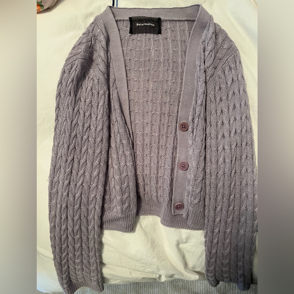 Reformation lilac cableknit cardi